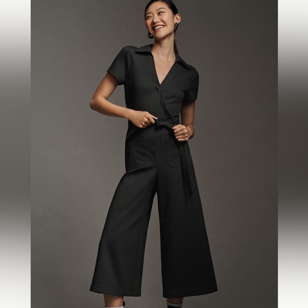 Anthropologie Colette Wrap Jumpsuit by Maeve black wrap jumpsuit size 4
